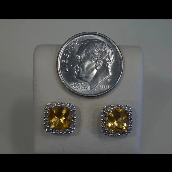 14k gold citrine diamonds earrings
